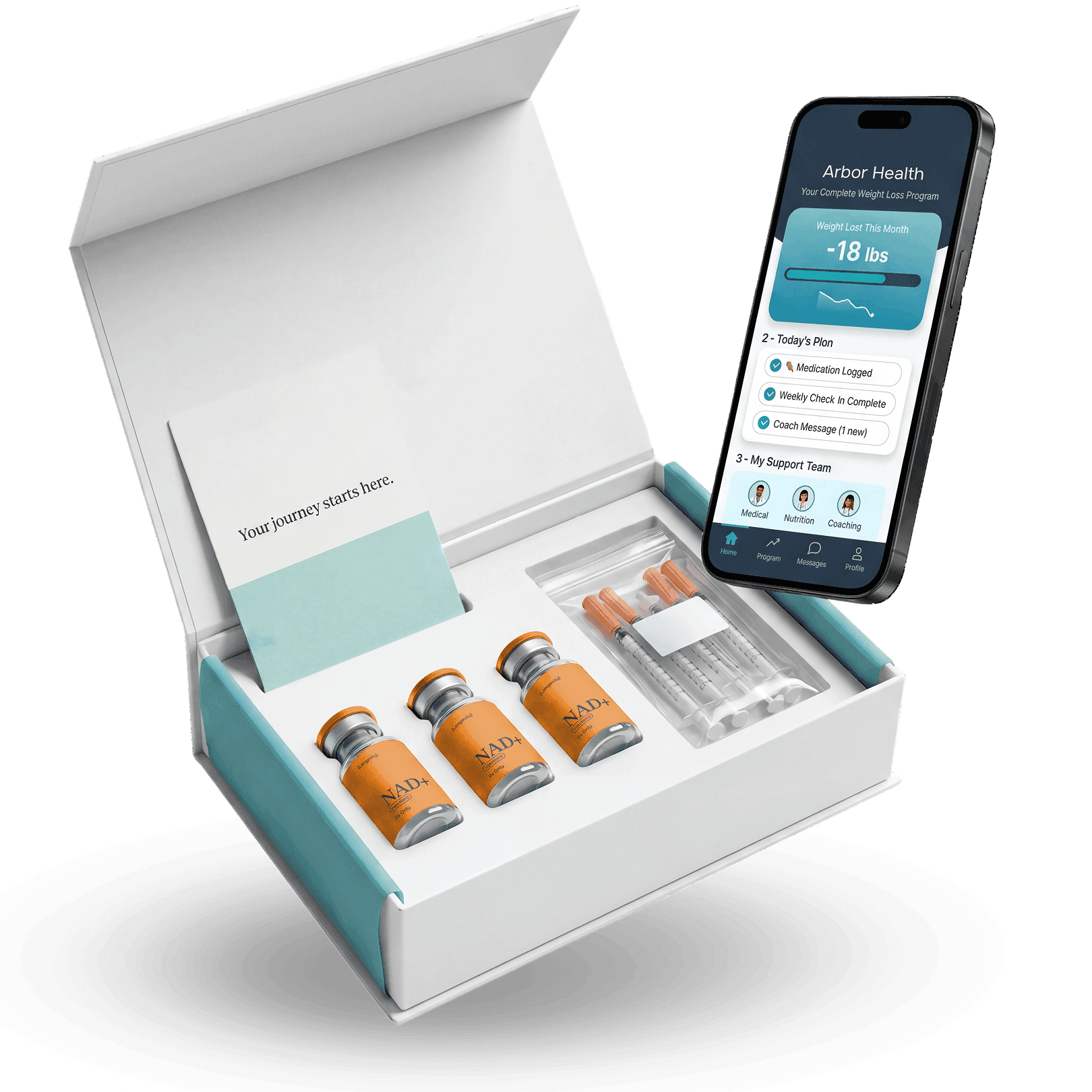 Arbor NAD+ kit: compounded vial and supplies